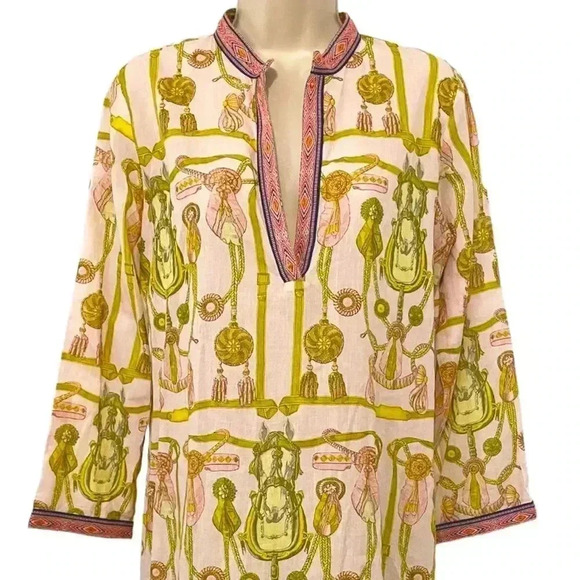 Debbie Katz Western Equestrian Print Embroidered Tunic Dress Coastal Cowgirl - Picture 1 of 9